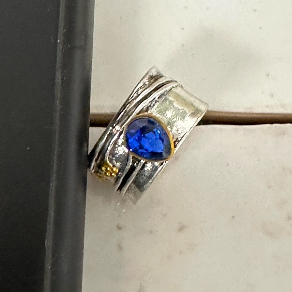 Lab Grown Sapphire & Lassaire Ring Sterling Silver SS Sapphire Ring